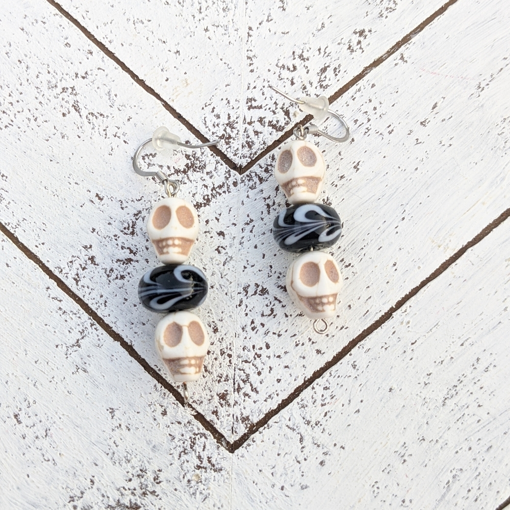 Handmade Bead Earrings - Skull